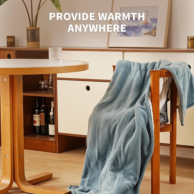 JET'S HOME Heated Blanket 50"x60" - ETL Certified Flannel Electric Blanket Machine Washable Heating Throw with 5 Heating Levels 3 Hours Auto-Off Warm Gift for Family (Blue)