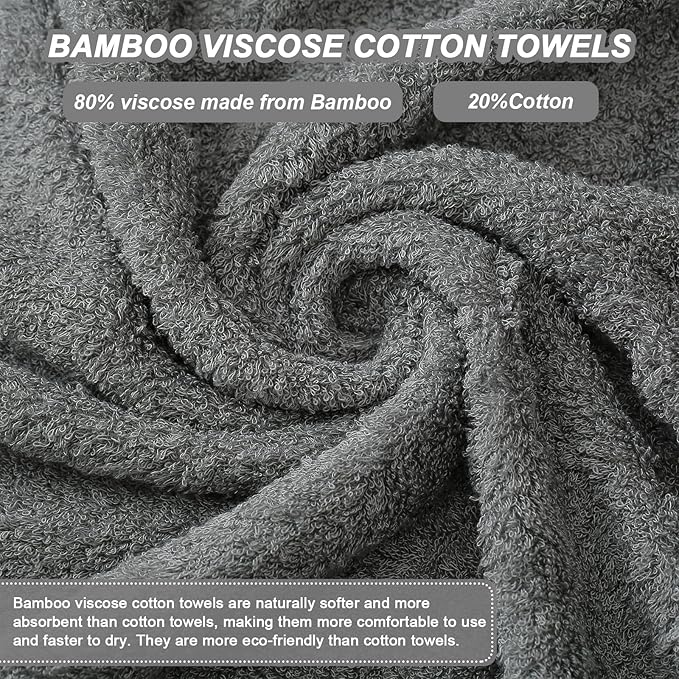 Aibaser Bath Towels, 27x54inch - Natural, Ultra Absorbent Towels for Bathroom, Travel, Gym, Shower and Spa (6 Piece Set) (Grey)