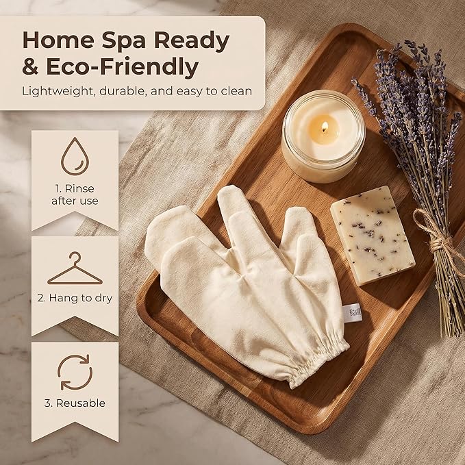 Garshana Gloves Raw Silk Gloves for Dry Brushing, Raw Silk Massage Gloves Exfoliating Body Scrub Mitt for Pre Shower Spa Massage, Ayurvedic Inspired Skin Brushing Massage,2PCS