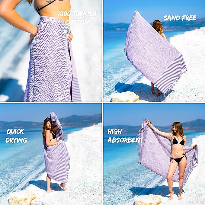 RRay Silver Turkish Beach Towel – 100% Turkish Cotton 40"x71" Quick Dry Oversized Beach Towel Sand Free Lightweight Turkish Towel for Travel Camping Bath Sauna Beach Pool Gym Yoga
