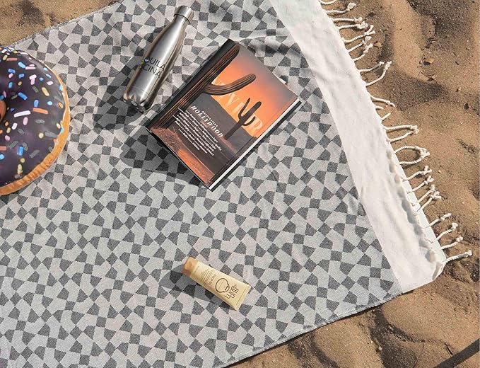 Turkish Bath Towel 100% Cotton, Hamman, Eco-Friendly Quick Dry Travel Sauna Spa Beach Pool (35 x 70 inches) Soft Absorbent, Picnic, Peshtemal Towels (Black Diamond)