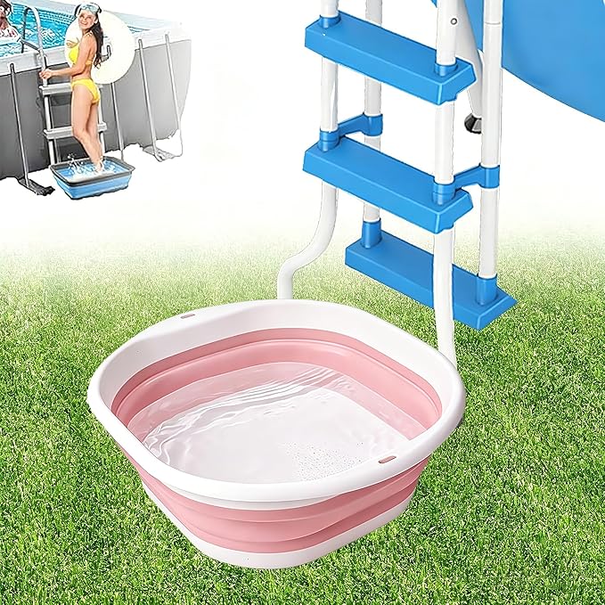 Portable Pool Foot Bath,Collapsible Pool Foot Wash Basin Tub,Foot Bath Basin for Above Ground Swimming Pools Accessories (Pink Baths)