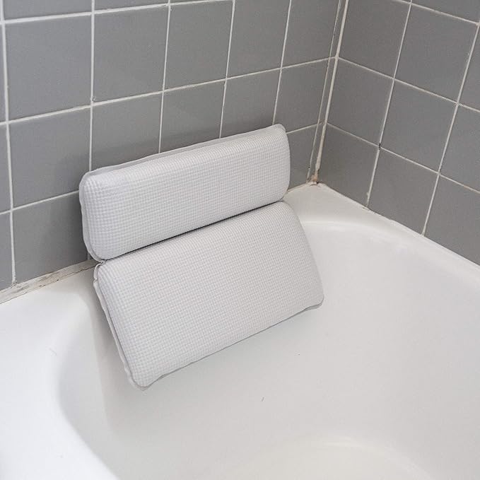 BINO Non-Slip Cushioned Bath Pillow with Suction Cups, White - Spa Pillow Bath Pillows for Tub Neck and Back Support Bathtub Pillows for Tub Accessories Set Rest