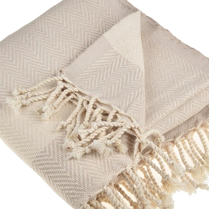 Personalized Embroidered Beach Towel | Throw Blanket, Easy Carry, Sand Free, Highly Absorbent, Quick Dry, Turkish Towels for Camping Bath Sauna Beach Gym Pool Yoga SPA by Lahammam, Herring, Beige