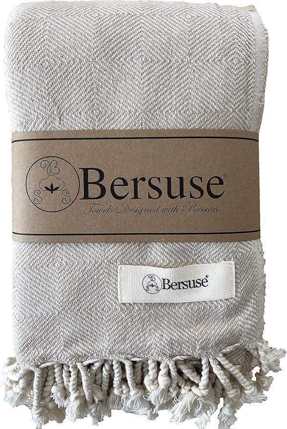 Bersuse 100% Cotton Milas XL Throw Blanket for Couch - 100% Cotton Lightweight Durable Throw Blanket, Big Blanket for Sensitive Skin, Decorative and Versatile - 60x90 Inches, Beige