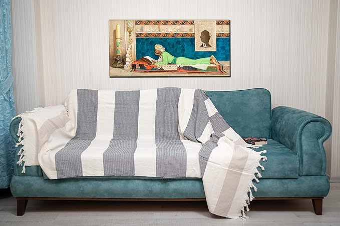 Bersuse 100% Cotton Aspendos XL Throw Blanket for Couch - 100% Cotton Lightweight Durable Throw Blanket, Big Blanket for Sensitive Skin, Decorative and Versatile - 60x90 Inches, Black-Beige