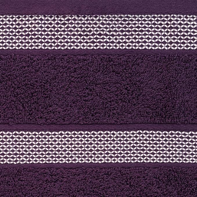 CASA COPENHAGEN Solitaire 6Pcs 100% Egyptian Cotton Large Designer Towels Gift Set- Dark Purple, 600GSM, 2Bath 2Hand 2Washcloths, Bath Towels for Bathroom Set for Women & Men