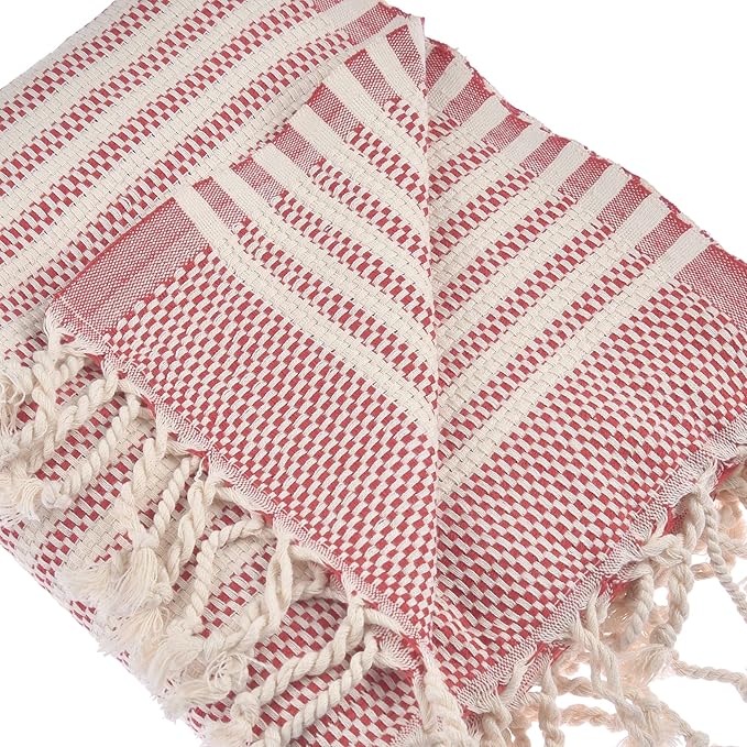 Personalized Embroidered Beach Towel | Throw Blanket, Easy Carry, Sand Free, Highly Absorbent, Quick Dry, Turkish Towels for Camping Bath Sauna Beach Gym Pool Yoga SPA by Lahammam, Shiran, Red