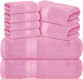 Avalon Towels Luxury 8 Piece Pink Towels Set, 2 Bath Towels, 2 Hand Towels and 4 Washcloths, 600 GSM 100% Ring Spun Cotton Highly Absorbent Pink Bathroom Towels, Ideal for Hotel, Spa and Gym