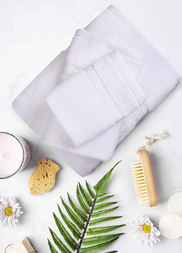 Towel and Linen Mart White Towel Sets, 2 Bath Towels 2 Hand Towels and 4 Washcloths 2 Ply Low Twist 600 GSM Ring Spun Highly Absorbent for Bathroom Hotel Shower Towel (8 Pack)