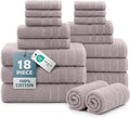Casa Platino 100% Ringspun Cotton Bath Towel Set - 18 Pcs - Very Soft, Quick Drying & Highly Absorbent - 6 Bath, 6 Wash Cloth, 6 Hand Towels - Ideal for Guests & Perfect for Your Bathroom - Platinum