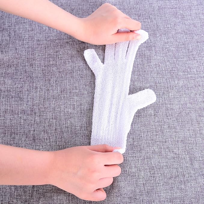 Hotop 4 Pairs Shower Gloves Scrubbing Gloves Dual-Sided Exfoliating Glove Body Bath Scrubs, White