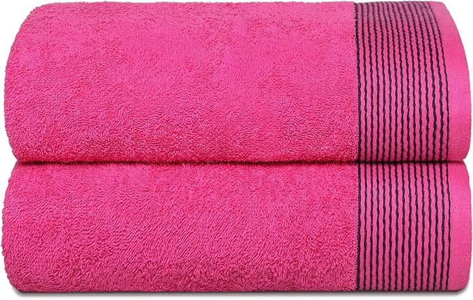 BELIZZI HOME Ultra Soft 2 Pack Oversized Bath Towel Set, 28x55 inches, 100% Cotton, Large, Hot Pink