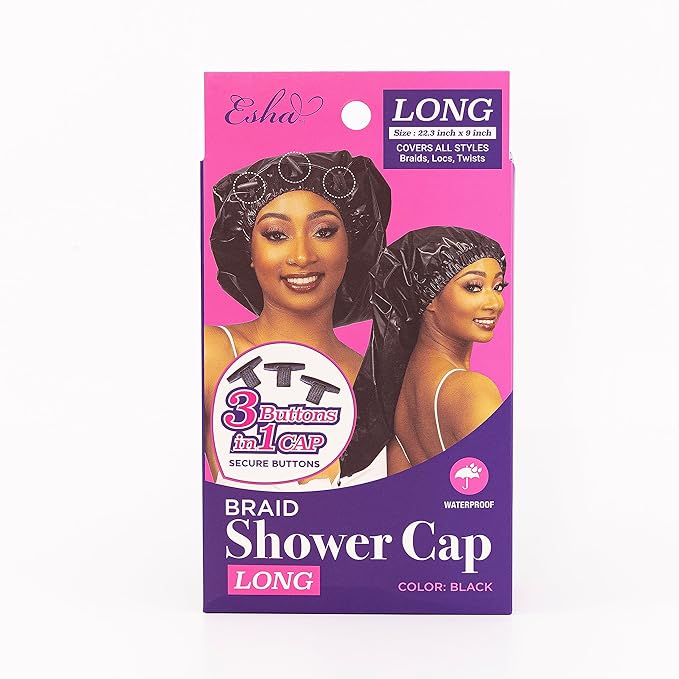 Esha Girl - Shower Cap for Extra Long Hair, Braids, Locs, Twists – Waterproof – Snug Fit Guarantees No Leaks – Easy Button Up (Light Blue, Long (22.3" x 9"))
