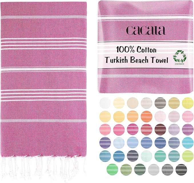 Cacala Lightweight and Thin Turkish Beach Towel 100% Cotton Sand-Free and Quick-Drying Goodness Perfect as an Extra Large Travel Towel, Beach Accessory, or Gift for Beach Lovers, 37 x 70