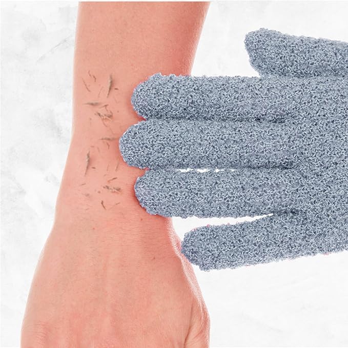 4 Pairs Exfoliating Gloves, 100% Nylon, Dual Texture Body Scrub for Spa, Massage & Dead Skin Removal, Multi-Color Shower Bath Accessories (Light Blue/Periwinkle)