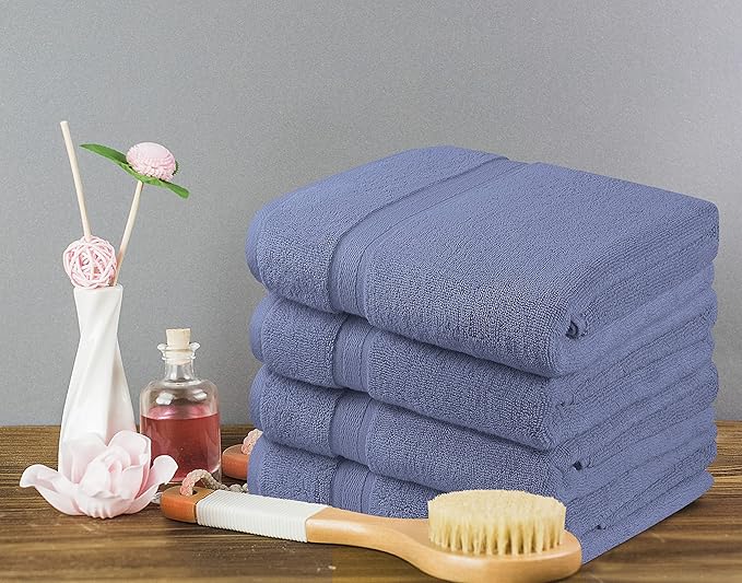 Towel and Linen Mart 4 Pieces Bath Towel Sets - Electric Blue - 2 ply Low Twist Soft Feel Luxurious,Quick Dry, Extra Absorbent, 100% Ring Spun Cotton 600 GSM (27 x 54, Pack of 4)