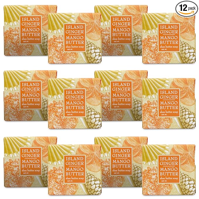 Greenwich Bay Mini Botanical Soap Bars – 12 Pack 1.9 oz Each – Individually Wrapped Guest Soaps for Airbnb, Spa, Travel, Bath – Travel Size Bar Soap Set, Island Ginger Mango