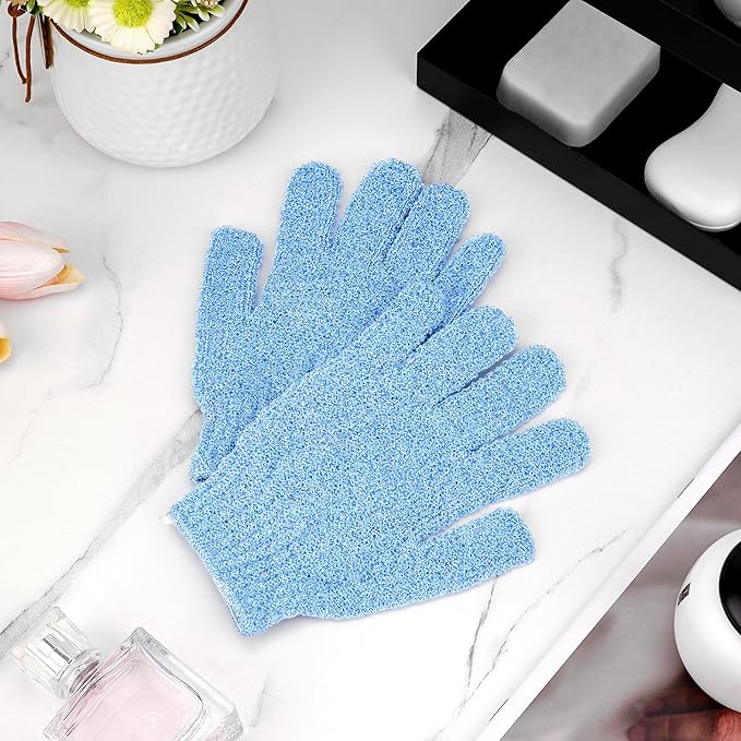 4 Pairs Bath Gloves, Exfoliating Body Scrub Mitts for Shower, Spa, Massage & Women's Bath Accessories (Blue, S)