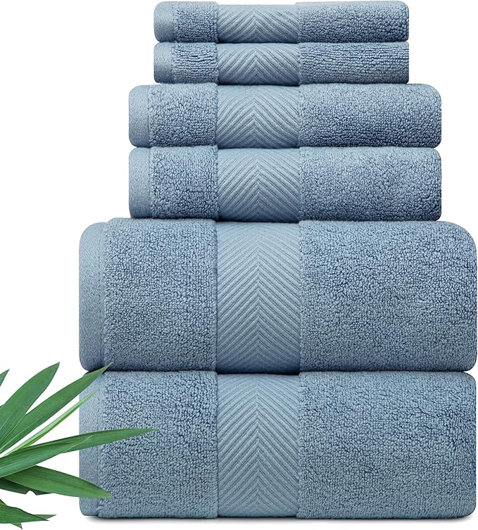 Alusa Home Ultra Soft & Plush Viscose from Bamboo Bath Towels - 700 GSM Luxury Bath Towels - 6 Piece Set - Super Absorbent & Quick Drying (Chambray)