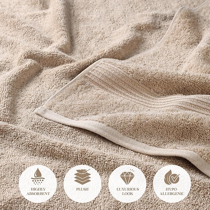 Superior Egyptian Cotton 12-Piece Towel Set, Assorted Towels for Home Bathroom, Guest Bath Decor Essentials, Includes 4 Bath, 4 Hand, 4 Face Towels/Washcloths, Quick Dry, Absorbent - Taupe