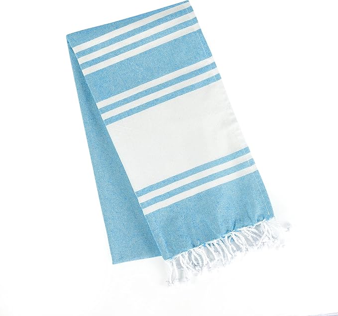 Goroly Home Cotton Turkish Peshtemal Beach Towel, Extra Large, Thin Quick Dry Sand Free Pool & Swim Towel, Bathing Blanket, Travel Essentials, (Turquoise Blue, 36x71 Inches)