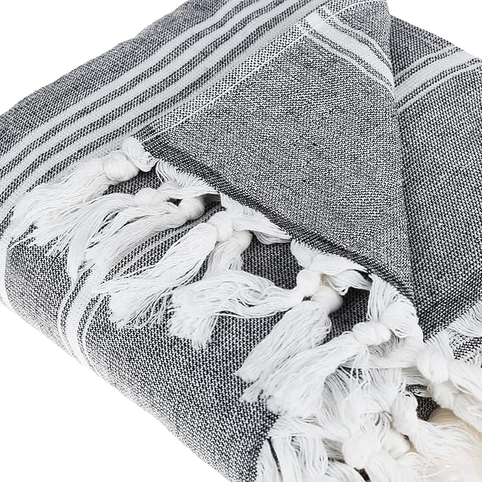 Beach Towel | Cotton Beach Towels, Easy to Carry, Sand Free, Highly Absorbent, Quick Dry, Turkish Towels for Travel Camping Bath Sauna Beach Gym Fitness Pool Yoga SPA by Lahammam, Asena, Black