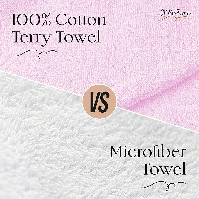 Lili&James 100% Cotton Hair Towel Wrap for Women/Kids | Quick Dry, Soft & Absorbent 420 GSM Hair Wrap Towels with Double Button | Anti Frizz, Non Microfiber Hair Turbans for Curly, Long Hair (Lilac)