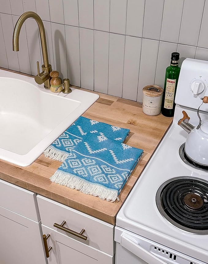 RAY SILVER Aztec Turkish Hand Towels Set of 2 100% Cotton Peshtemal Soft Feel 18 x 36 Light Weight Travel Camping Bath Sauna Beach Gym Pool Blanket Quick Dry Oversized Towel (Blue, Hand Towel)