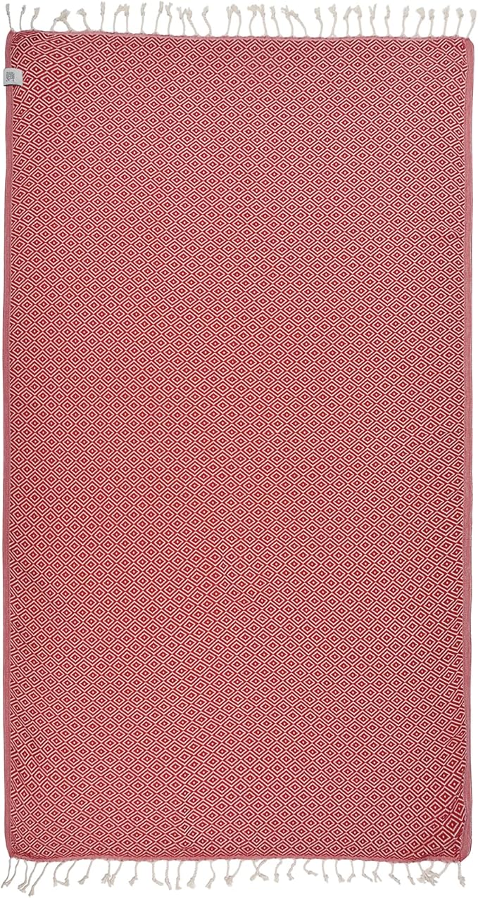Personalized Embroidered Beach Towel | Throw Blanket, Easy to Carry, Sand Free, Highly Absorbent, Quick Dry, Turkish Towels for Camping Bath Sauna Beach Gym Pool Yoga SPA by Lahammam, Malta, Red