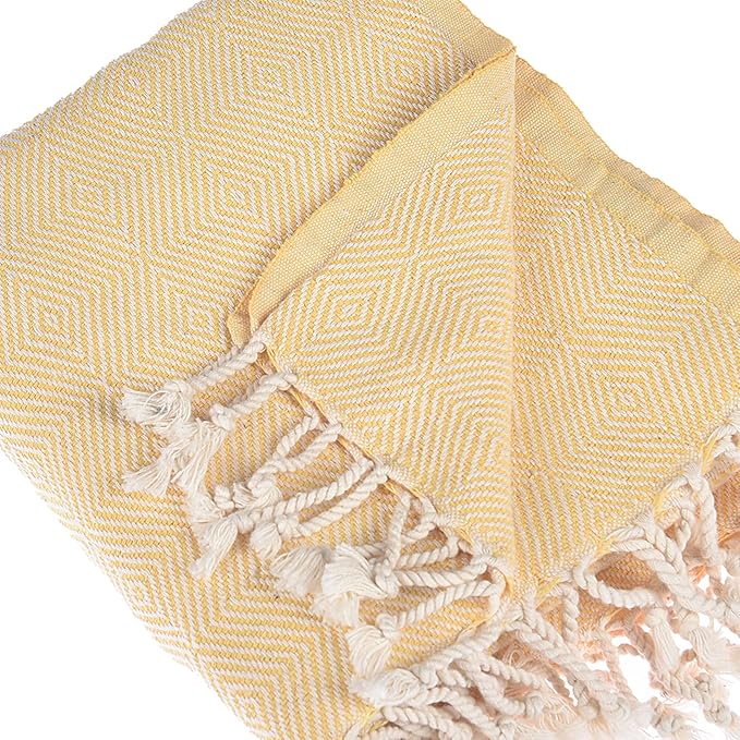 Personalized Embroidered Beach Towel | Throw Blanket, Easy Carry, Sand Free, Highly Absorbent, Quick Dry, Turkish Towels for Camping Bath Beach Gym Pool Yoga SPA by Lahammam, Mediterranean, Yellow