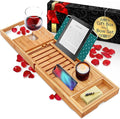 SereneLife Premium Bathtub Tray Caddy with Gift Box and Bow Set, Expandable Bath Tray, Unique House Warming Gifts for Mom, Women, Wedding, Anniversary, Bridal Shower, Fit for All Tub - Classic
