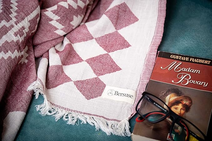 Bersuse 100% Cotton Bahamas XL Throw Blanket Turkish Towel Beach Blanket - Beach Camping Essentials - 75x90 Inches, Burgundy