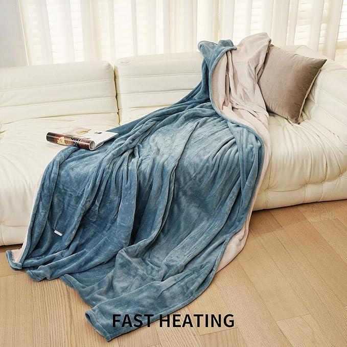 JET'S HOME Heated Blanket King 100"x90" - ETL&FCC Certified Flannel Electric Blanket Machine Washable Heating Throw with 4 Heating Levels 10 Hours Auto-Off Overheating Protection (Blue)