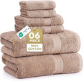 LANE LINEN 100% Cotton Towels Set - 6 Piece value pack - Soft, Absorbent & Durable - 2 Bath, 2 Washcloths, 2 Hand Towels for Bathroom - Ideal for Home, Spa & Gym - Quality You Can Trust - Taupe