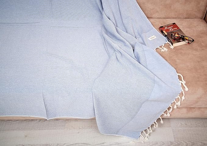 Bersuse 100% Cotton Ventura XL Throw Blanket for Couch - 100% Cotton - 60x90 Inches, Denim Blue