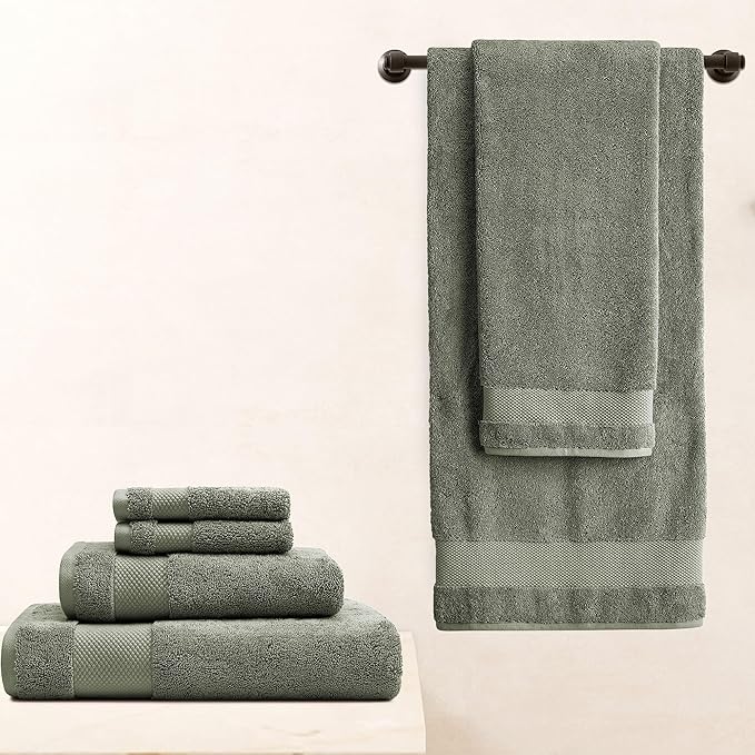 BIOWEAVES 100% Organic Cotton 700 GSM Plush Luxury Bath Towels for Bathroom 30" x 58" GOTS Certified - Sage, Pack of 2