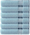 Cotton Craft - 6 Pack - Ultra Soft Extra Large Hand Towels 16x28 Light Blue - 100% Pure Ringspun Cotton - Luxurious Rayon trim - Ideal for Daily Use - Each Towel Weighs 6 Ounces