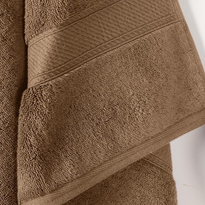 SUPERIOR Egyptian Cotton Pile Bath Towel Set of 2, Ultra Soft Luxury Towels, Thick Plush Essentials, Absorbent Heavyweight, Guest Bath, Hotel, Spa, Home Bathroom, Shower Basics, Latte