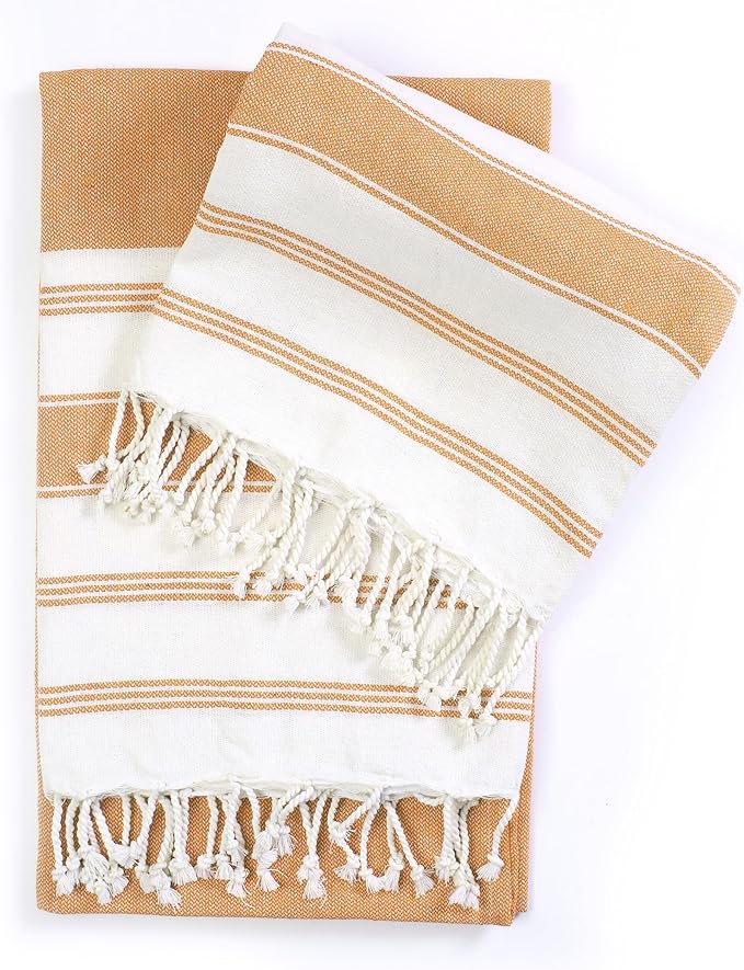 Goroly Home Cotton Turkish Peshtemal Beach Towel, Extra Large, Thin Quick Dry Sand Free Pool & Swim Towel, Bathing Blanket, Travel Essentials, (Mustard, 36x71 Inches)
