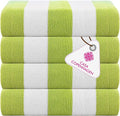 CASA COPENHAGEN Cabana Towel 4Pcs Lime Green Designer Stripe Beach Towels Gift Set, 30"x60" Oversized 100% Cotton Pool Bath Towel for Beach Gift Set (Perfect Summer Gift Set for Women & Men)