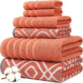 Modern Threads Classic Diamond 6-Piece 100% Cotton Towel Set – Yarn Dyed Jacquard – Includes 2 Bath Towels, 2 Hand Towels, 2 Washcloths – Absorbent, Quick Dry, Soft & Durable – Rust Orange