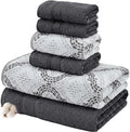 Modern Threads Capri 6-Piece Reversible Yarn Dyed Jacquard Towel Set - Bath Towels, Hand Towels, & Washcloths - Super Absorbent & Quick Dry - 100% Combed Cotton, Coal