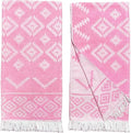 RAY SILVER Aztec Turkish Hand Towels Set of 2 100% Cotton Peshtemal Soft Feel 18 x 36 Light Weight Travel Camping Bath Sauna Beach Gym Pool Blanket Quick Dry Oversized Towel (Pink, Hand Towel)