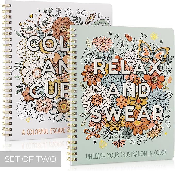 Beautiful Coloring Book Set of 2 for Adult Relaxation - Funny Coloring Books with Floral Designs for a lot of Laughs - The Perfect Stress-Relieving Gift for Women