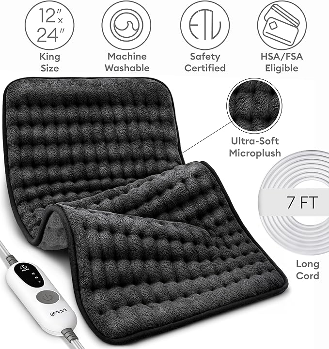GENIANI Electric Heating Pad for Back Pain & Cramps Relief, Electric Throw, Auto Shut Off, Machine Washable, Moist Heat Pad for Neck & Shoulder - Mother’s Day Gifts, 12x24