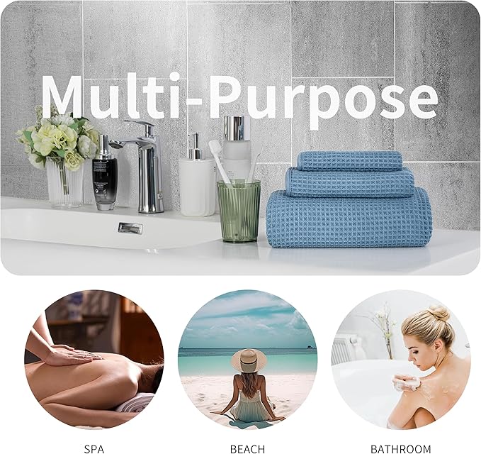 MICROFI Microfiber Waffle Bath Towels, 3 Pieces, Oversized, Soft, Absorbent, Fast Drying, Lint Free, Includes Bath, Face and Hand Towels 430 GSM
