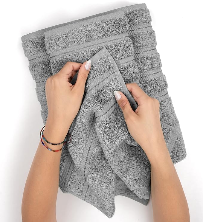 American Soft Linen Luxury Hand Towels for Bathroom, 600 GSM Heawy Weight 16x28 Size 100% Cotton Turkish 4 Piece Hand Face Towel Set, Light Grey Hand Towels