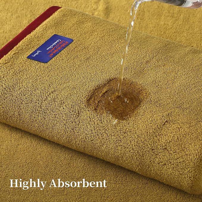 REDKISS 6 Piece Luxury Bath Towel Set, 2 Bath Towels, 2 Hand Towels, 2 Washcloths, 100% Cotton Ultra Soft Highly Absorbent Quick Dry Towels for Bathroom, Gym, Spa, Hotel, Mustard Yellow