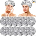 12 Pieces Deep Conditioning Caps Aluminum Foil Reusable Hair Processing Hair Coloring Shower Caps for Home Salon Use(16 Inch,Silvery)